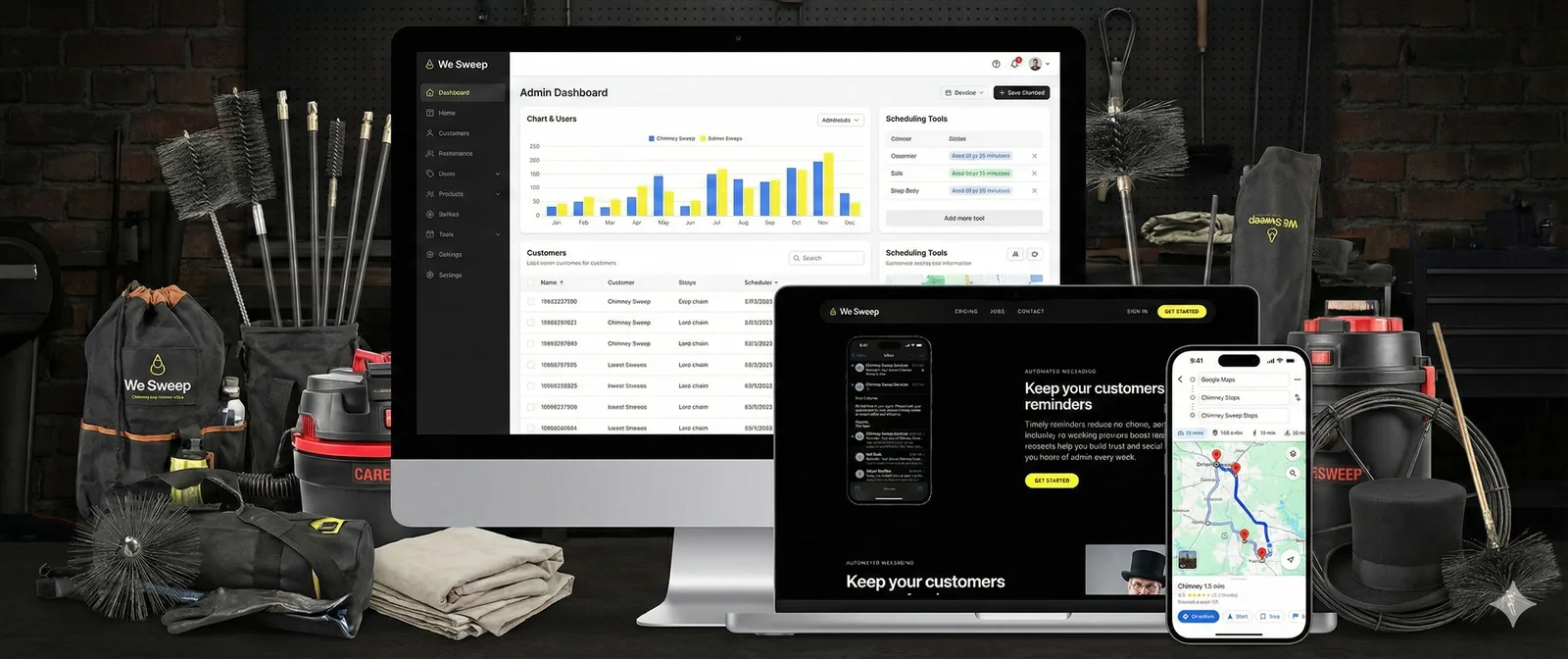 We Sweep product preview across desktop and mobile